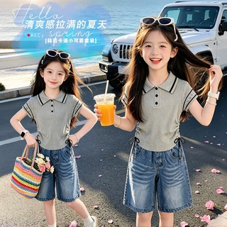 女童夏季套装2026新款儿童Polo衫短袖上衣女孩薄款牛仔裤两件套潮
