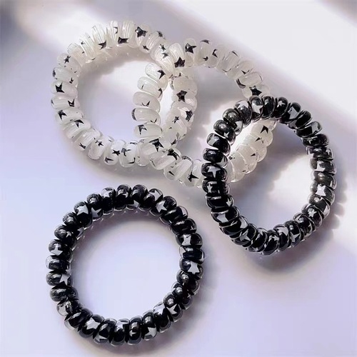 Korea's new black and white star phone coil high-value summer hair tie college style ponytail rubber band sweet girl hair accessories