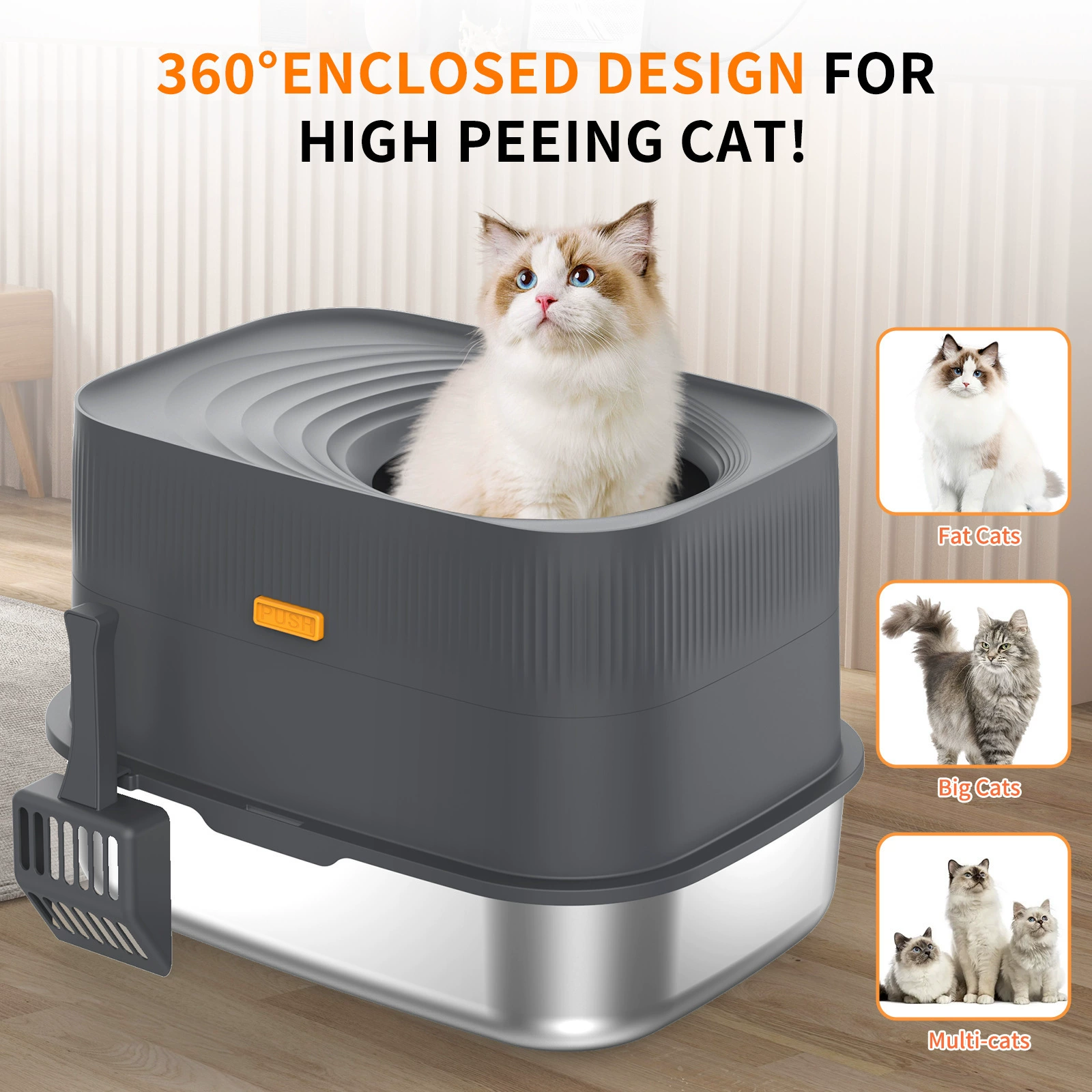 Большой закрытый из нержавеющей стали съемный кошачий песчаный горшок антикоррозийный, вонючий и износостойкий для домашних животных