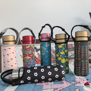 in stock wholesale elastic anti-scalding thermos cup cover diving material elastic heat insulation cup cover cartoon hot stamping printing cup cover