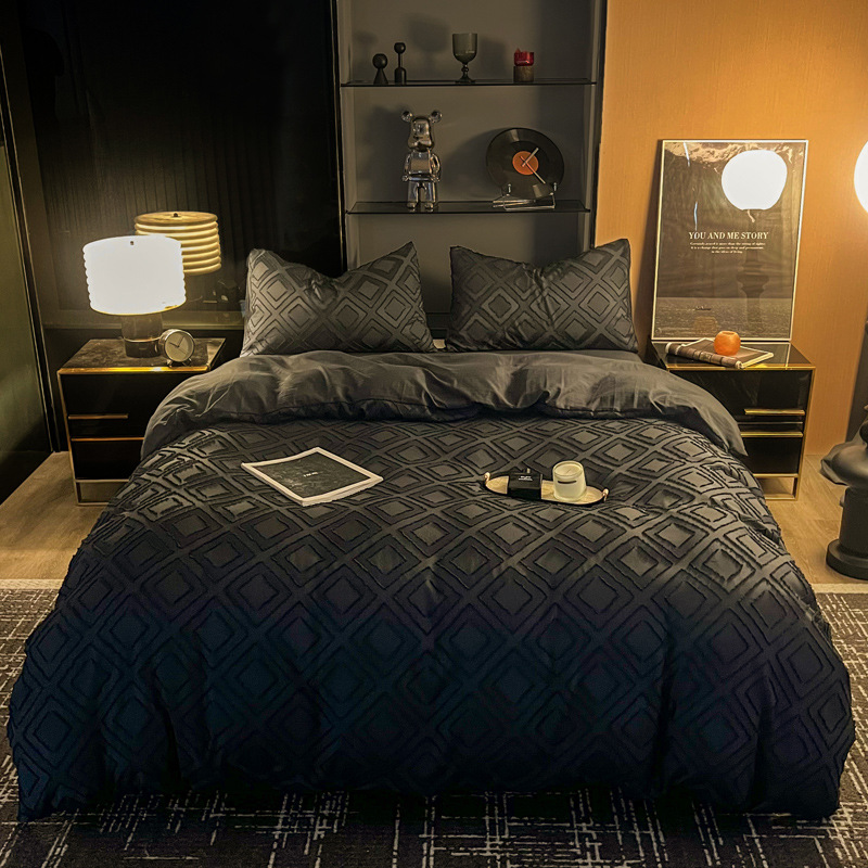 Cross-border solid color Nordic style Korean-style cut flower bubble wash cotton sheets four-piece set student single three-piece set wholesale