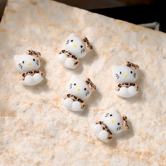 Y2kヒョウ柄キティキャットネイルネイル着爪ケイティkt猫ちょう结びアクセサリーキャディー猫漫画レジン|undefined