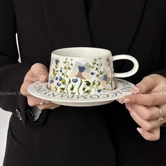 レトロ水彩画风ファッション家庭用セラミックコーヒーカップ皿セットお菓子皿フラット皿ホテルレストランコーヒーカップ