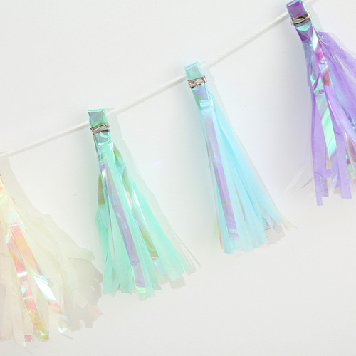 Manufacturer wholesale handmade DIY colorful tassel strings 12/pack aluminum foil garland birthday arrangement decorative paper tassels