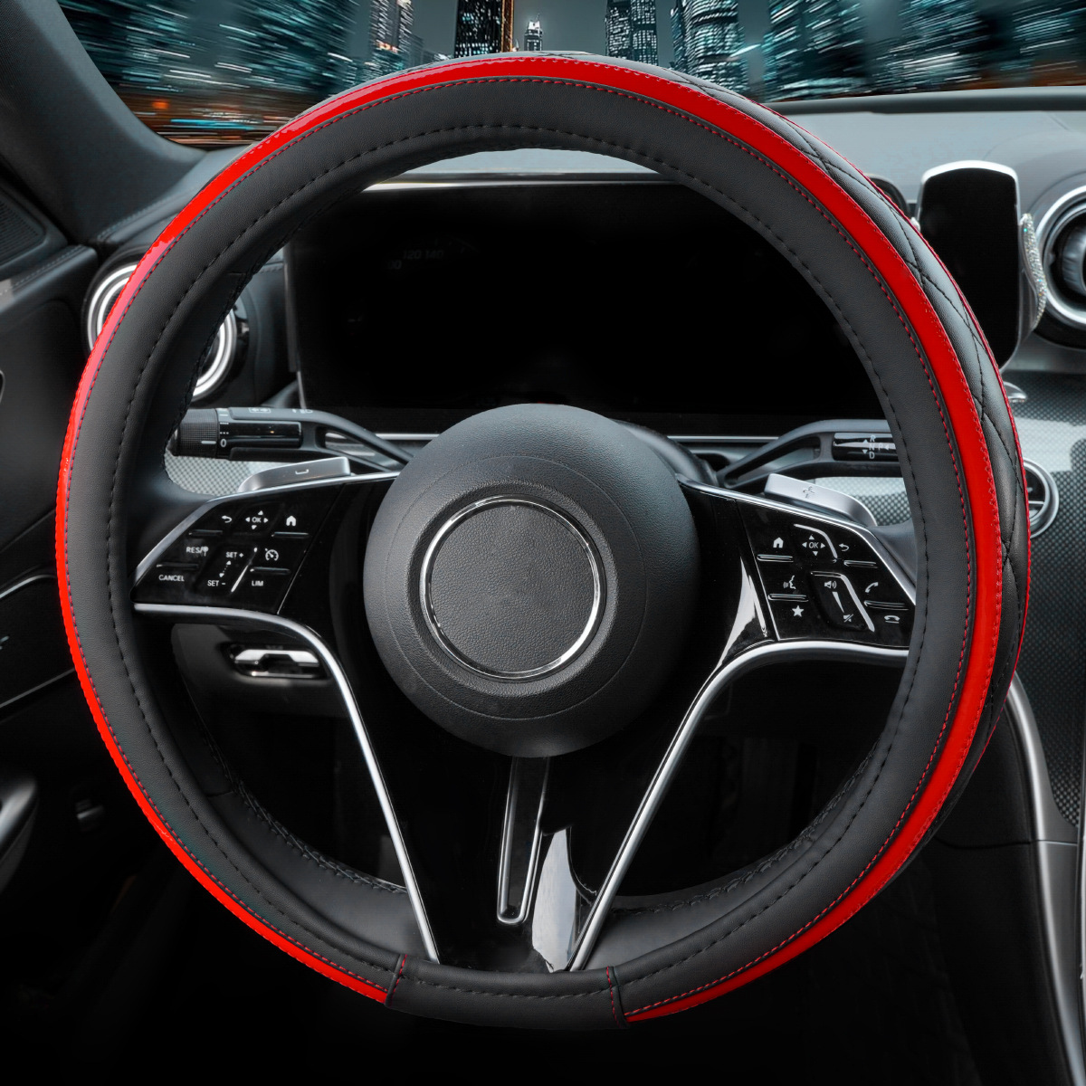 New Car Steering Wheel Cover, Leather Quilted Embroidery Stitching, Universal for All Seasons, Cross-Border Hot-Selling Interior Steering Wheel Protective Cover