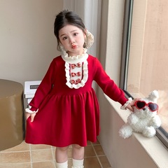 女童长袖连衣裙秋装2025新款儿童秋季洋气针织毛衣裙宝宝时髦裙子