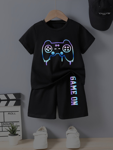 Cross-border foreign trade hot sales new products for children's cartoon suits for men and girls short-sleeved T-shirt + shorts sports casual suits