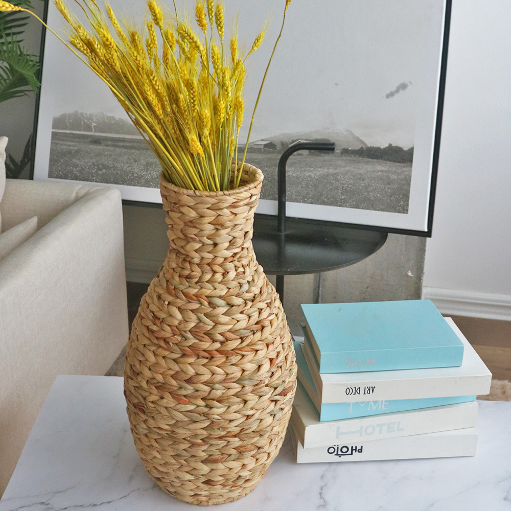 Jarrón decorativo tejido de paja de cesta de flores tejidas a mano Fábrica personalizada flor seca flor tejida florero