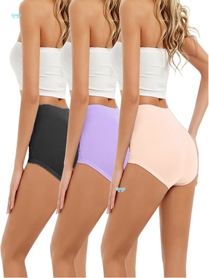 Set Of 3 Women 's Large Size Solid Color High Waist Lace