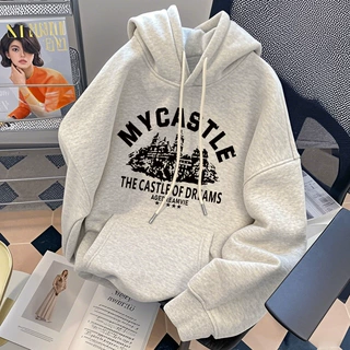 连帽慵懒风宽松薄款卫衣女秋冬季显瘦遮肚减龄加绒加厚上衣外套男
