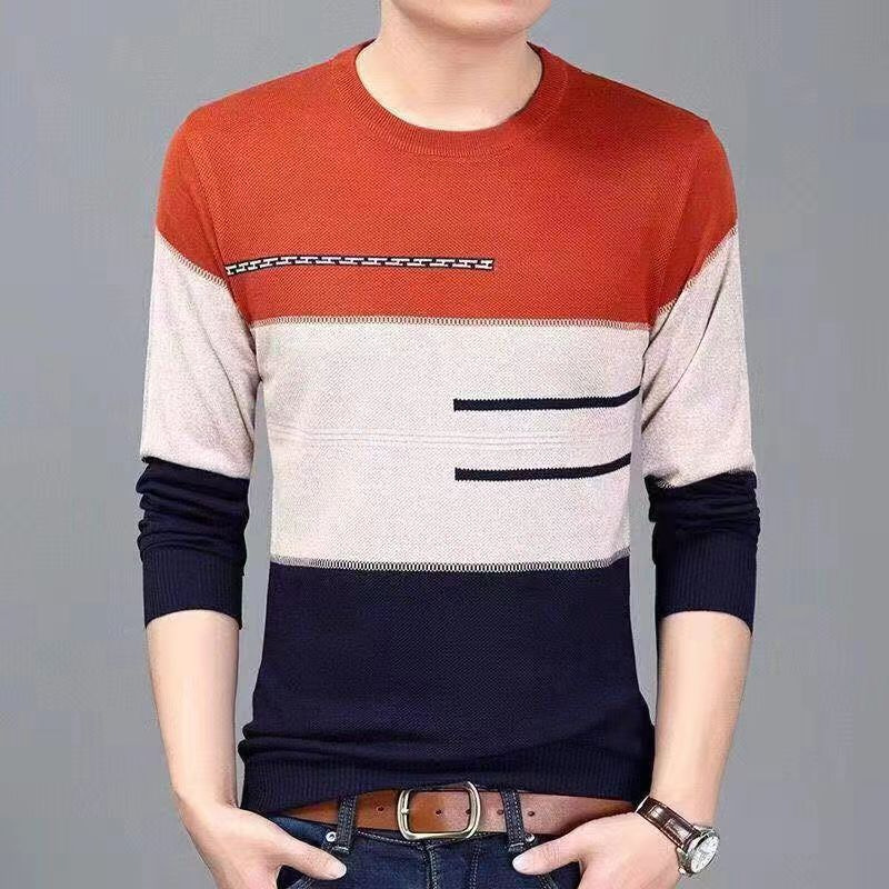 New Pullover Sweater Autumn Crewneck Sweater Autumn Knitted Base Shirt Middle-aged and Young Men's Long-sleeved Sweater Top