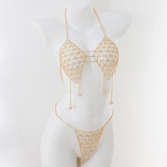 Cross-border new 2023 water diamond bikini bra, night club beach sexy body chain, chest chain, body chain