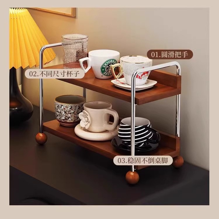 Taza de té de doble capa de escritorio estante de almacenamiento de escritorio de taza de marca estante de condimento de cocina estilo medieval estante de almacenamiento multicapa