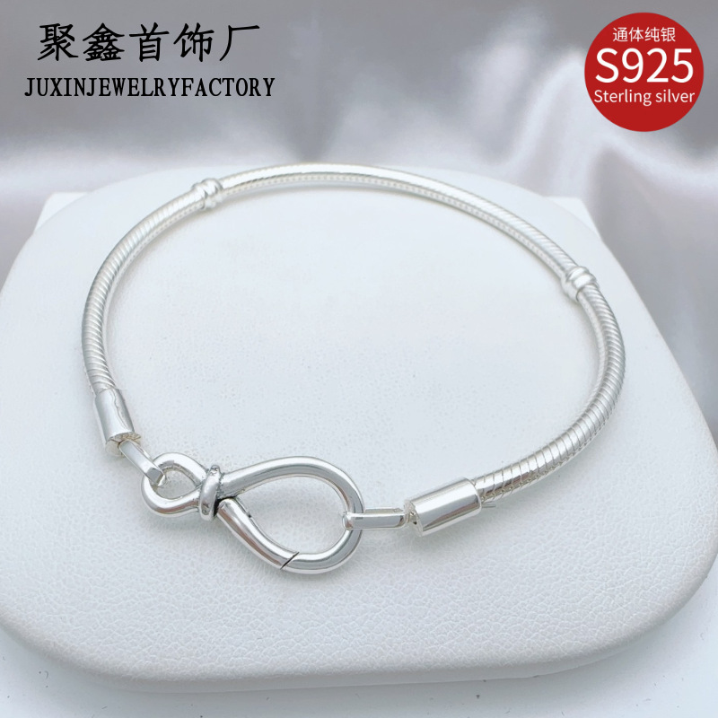 Pandora S925 Sterling Silver Bracelet Eternal Flower Knot Snake Bone Chain Bracelet Classic All-match Light Luxury Elegant Bracelet for Women
