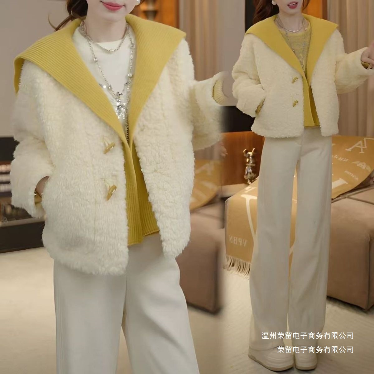 2025秋冬新款韩版时尚百搭显瘦毛毛翻领披肩设计感胖mm上衣女外套