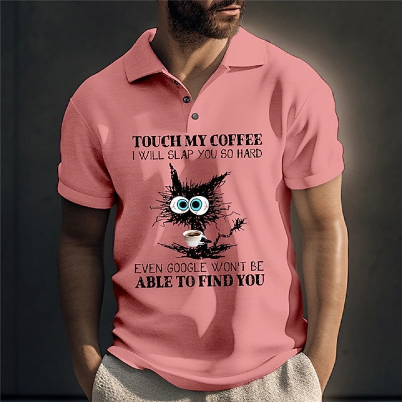 Summer Men's 3D Polo Shirt Button Short-Sleeved T-Shirt Casual Cat Print Men's Clothing