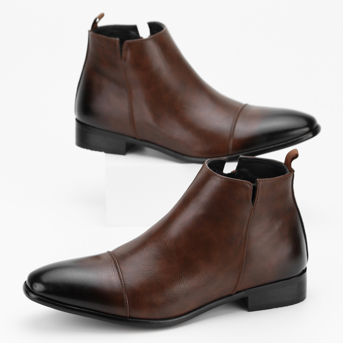 Leather business casual high-top leather shoes Black retro boots British all-in-one fashion high-top boots men_voghion.com