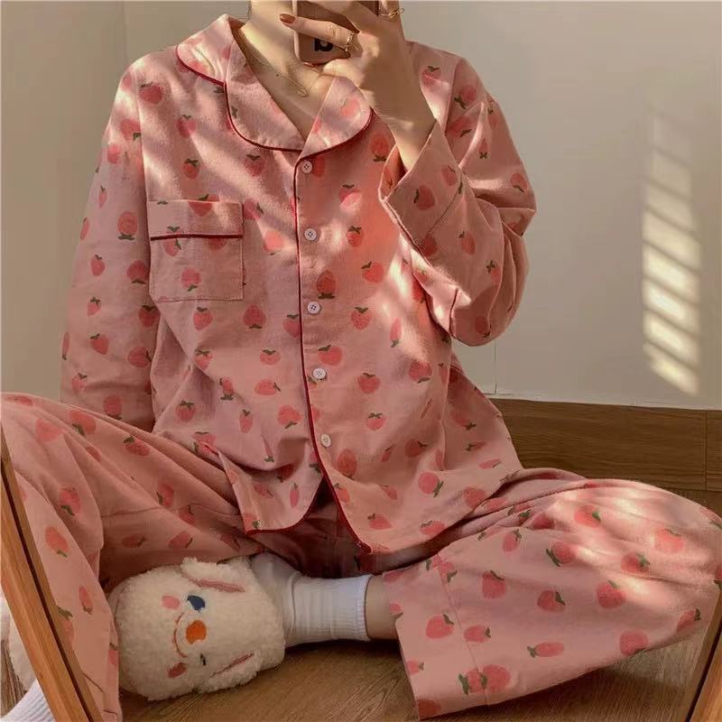 Nuevas celebridades de Internet ins viento primavera otoño pijamas mujeres de manga larga versión coreana japonesa dulce y lindo traje de servicio a domicilio de confinamiento