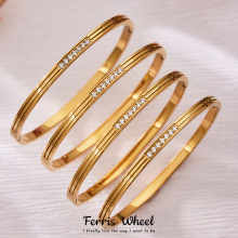 316L爪镶5A锆石卡扣手镯几何凹槽chic个性气质可叠戴手镯bracelet