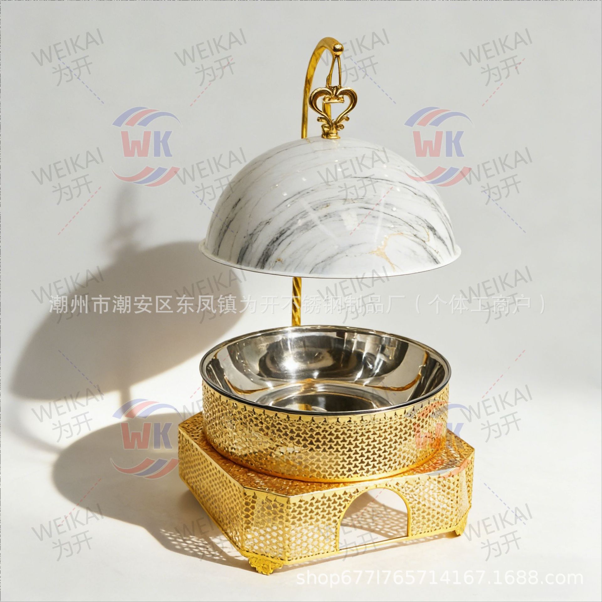 Fuente transfronteriza buffet dorado horno de lujo Hotel circular banquete de bodas horno de alcohol 8l horno de Buffy de acero inoxidable térmico image 12