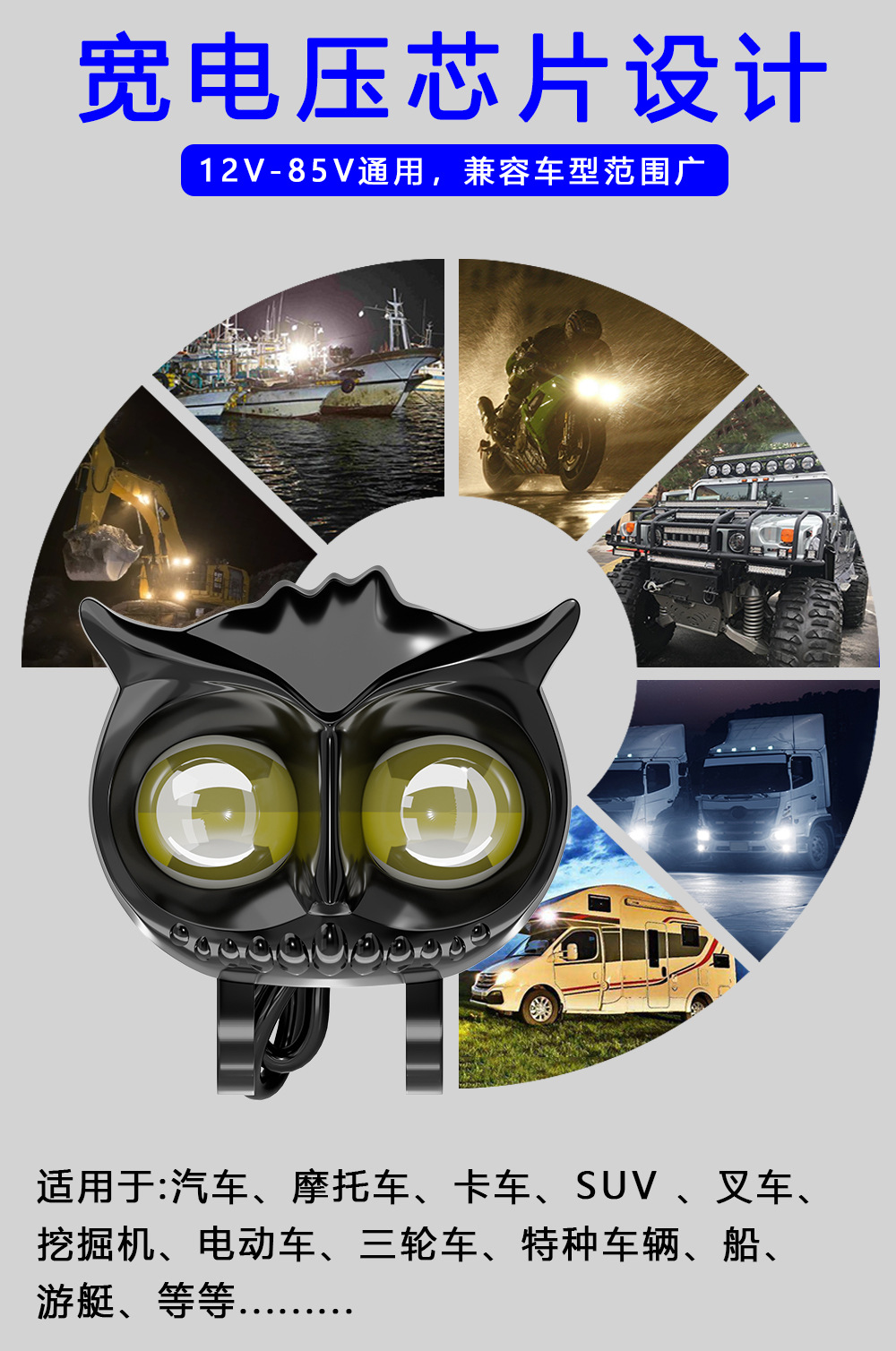 Cross-Border Hot-Selling Motorcycle Led Headlight Modification Cat-Eye Front Spotlight Eagle-Eye Electric Vehicle External Auxiliary Headlight