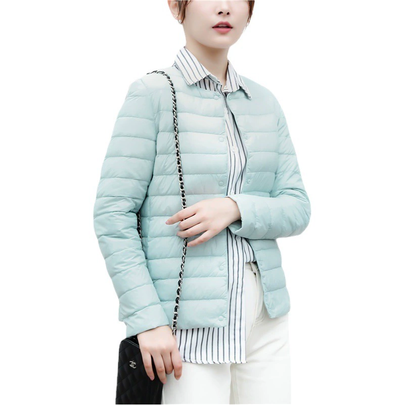 Пуховик Pinghu Chixin, 90% пух, новый, соответствует национальным стандартам, женский, с круглым вырезом и V-образным вырезом, с длинными рукавами, с подкладкой, однотонный, простой крой.