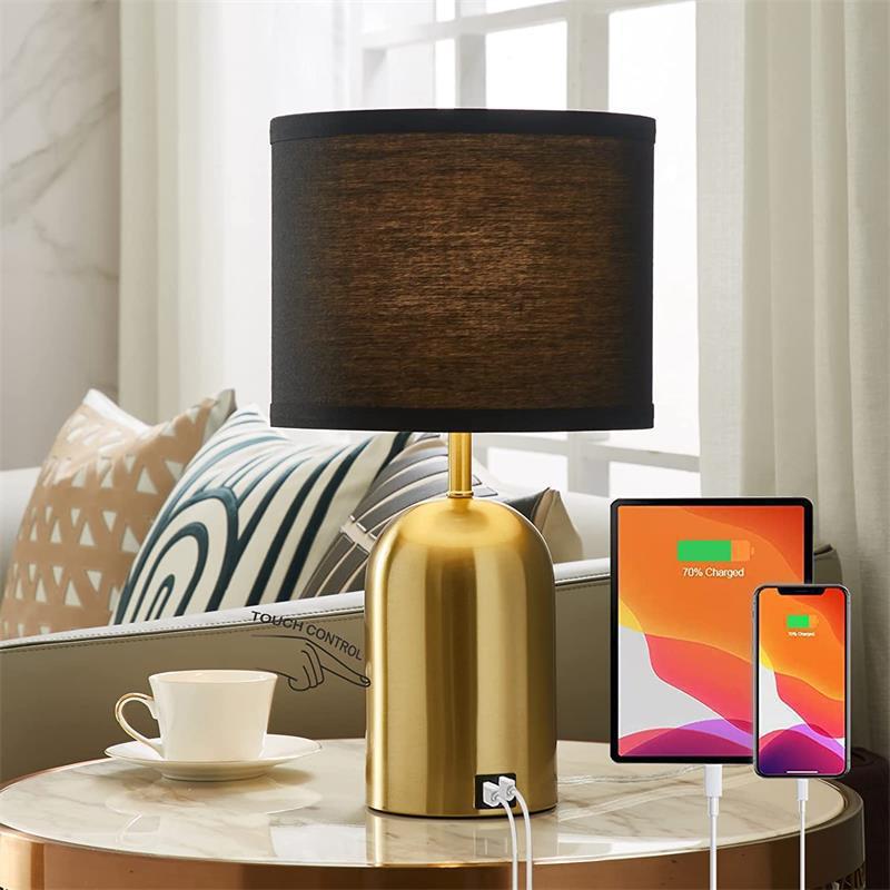 アメリカンテーブルランプシンプルなレトロタッチスイッチ3ギア調光ダブルUSB充電ポート寝室のベッドサイド装飾テーブルランプ|undefined