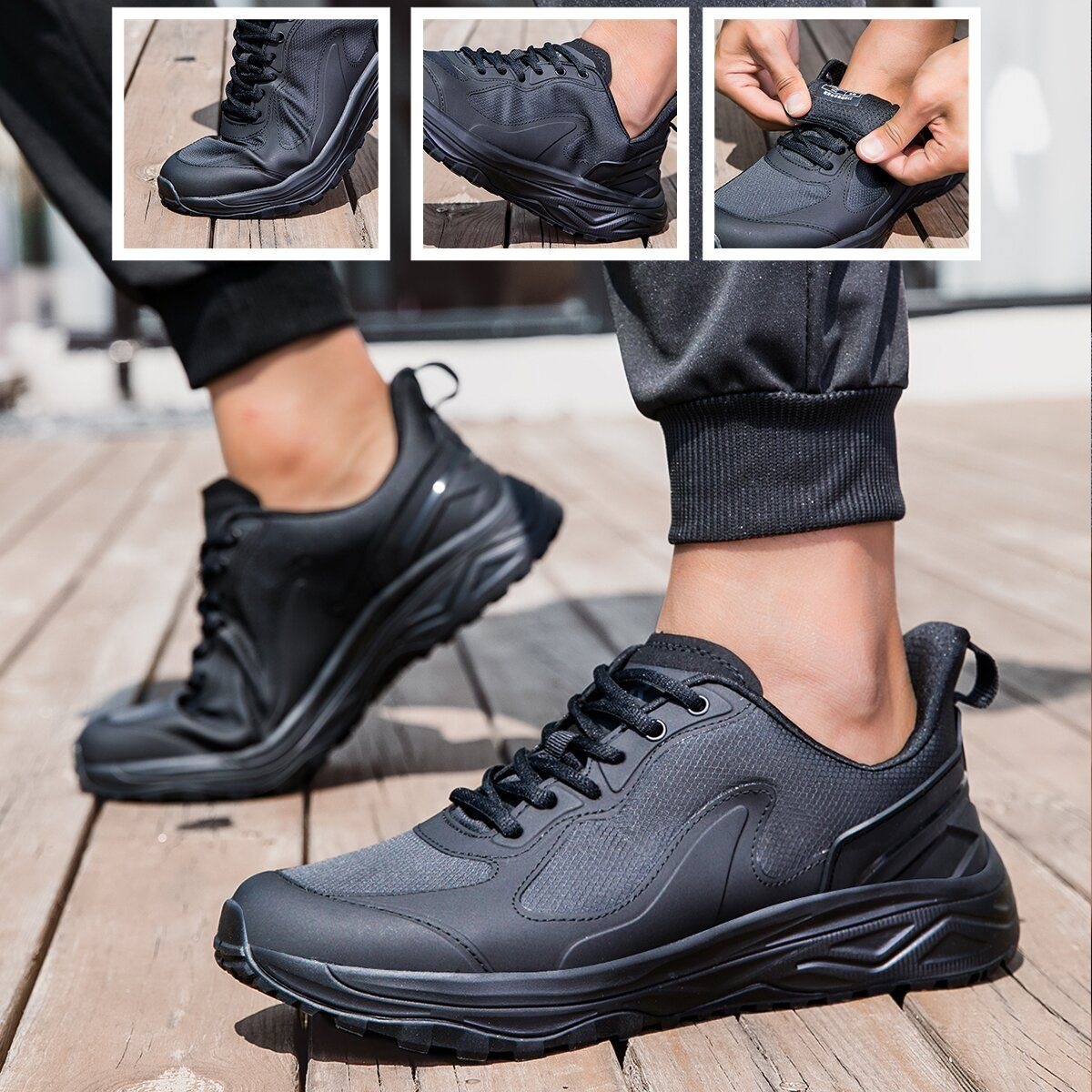 Black sports breathable lightweight sneakers