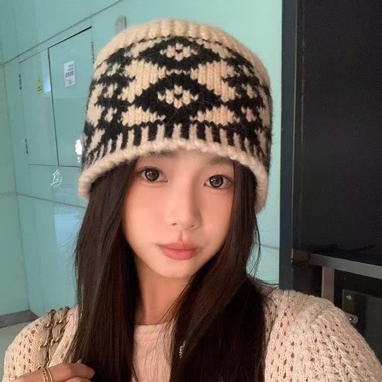 跨境批发针织帽子女秋冬羊毛混纺复古毛线帽保暖大头围冷帽包头帽|undefined