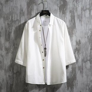 Summer Solid Shirt, Cotton-Linen Oversize, Plus-Size Casual Button-Up (M–7XL)
