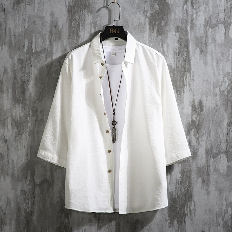 Summer Solid Shirt, Cotton-Linen Oversize, Plus-Size Casual Button-Up (M–7XL)