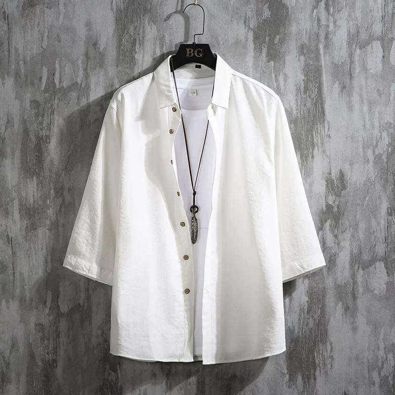 Summer Solid Shirt, Cotton-Linen Oversize, Plus-Size Casual Button-Up (M–7XL)
