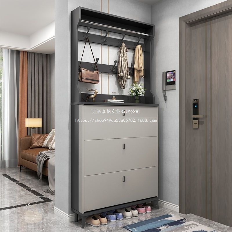 Flip Shoe Cabinet for Home Entrance, Entryway Cabinet with Hanger Storage, Space-Saving Economical Shoe Rack