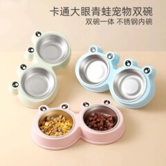 猫の碗の犬の碗のペットの碗の卸売りの猫の犬の食事は水の一体のプラスチックのステンレスのカエルの双碗のペットの食器を飲みます
