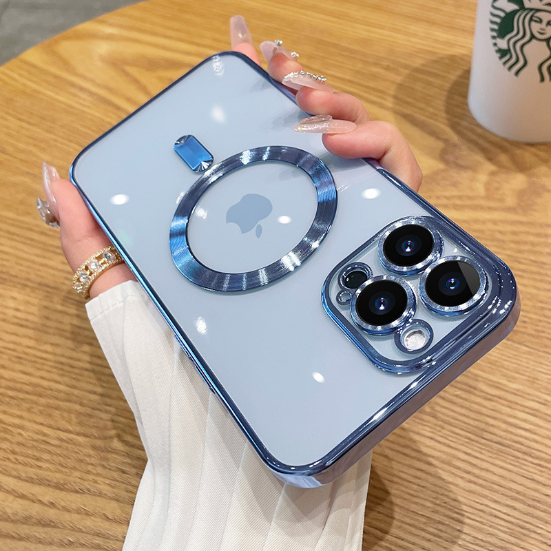 Apple 17 Pro Max 磁気吸着式スマホケース 電気メッキ透明TPU iPhone 16 Pro対応 レンズフィルム保護カバー|undefined