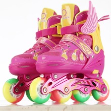 跨境产品全软车线可调节 儿童溜冰鞋轮滑鞋全闪光套装 铝支架女
