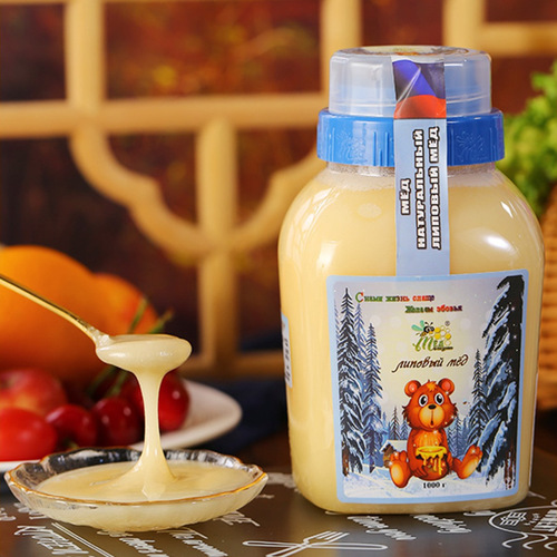 Russian-imported winter bear linden honey, delicious honey in bottles, sweet and smooth honey for office drinking