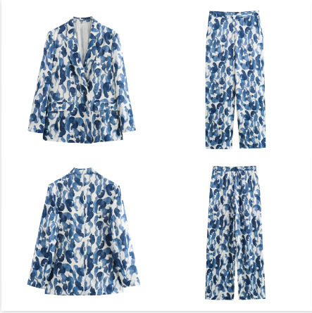 Women's clothing 2024 summer new printed double breasted suit jacket pants set_voghion.com