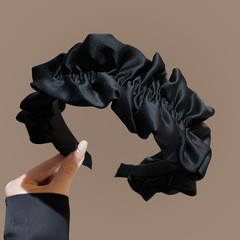 黑色褶皺增高顱頂發箍女夏天洗臉專用寬邊大腸頭箍發卡顯臉小發捆