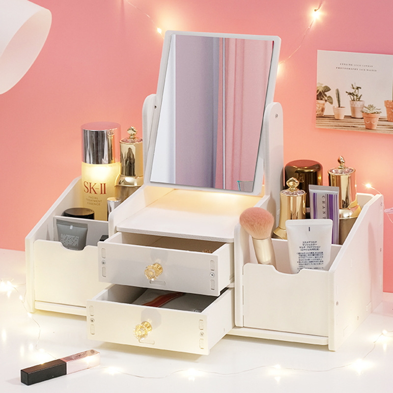 Ins Internet celebridad espejo giratorio de escritorio espejo de maquillaje dormitorio de estudiantes almacenamiento de escritorio belleza portátil espejo de tocador de maquillaje