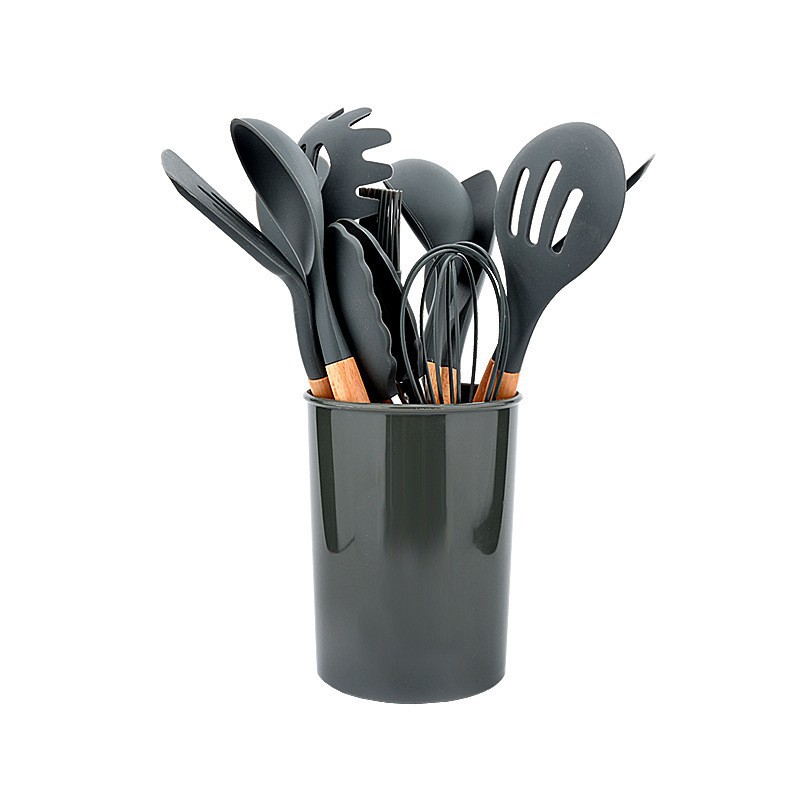 Cocina de silicona mango de madera 12 piezas conjunto de cocina de cocina de cocina antiadherente para hornear verduras fritas especiales