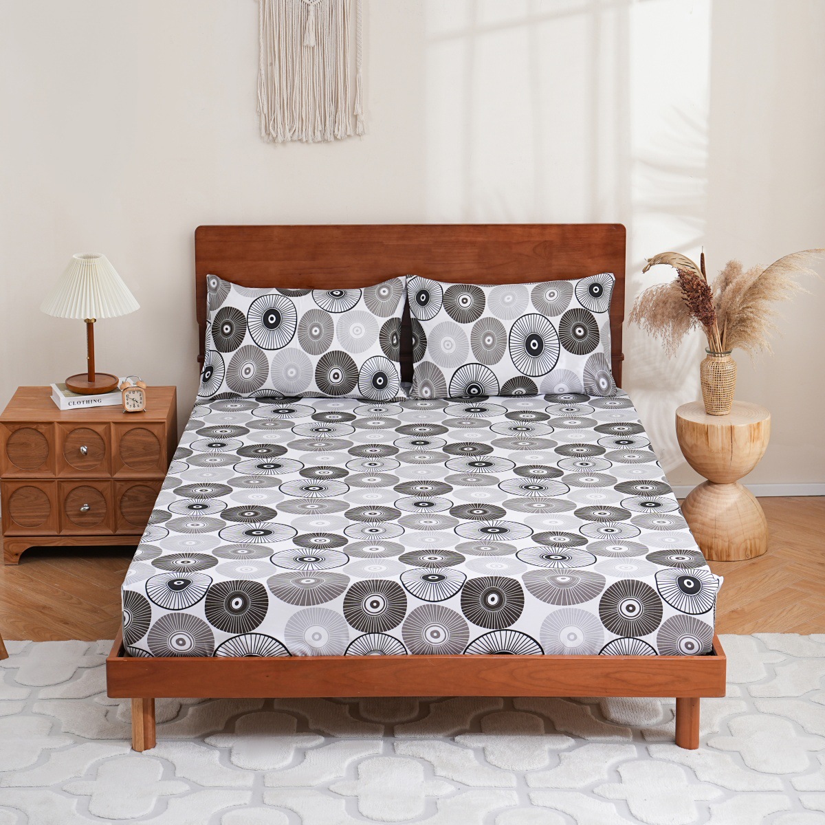 Conjunto de lençóis com elástico geométrico moderno - Capa de cama de poliéster impressa em 3D com bolso profundo elástico, resistente a rugas e macia, solteiro/solteiro extragrande/casal/queen/king size_voghion.com