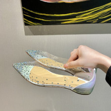 2025年夏新款bing水钻透明尖头内增高平底水晶婚鞋女浅口百搭单鞋