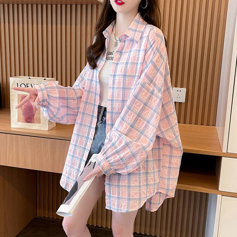 Summer Mid-length Korean-style New Niche All-match Thin Breathable Sun Protection Plaid Shirt Jacket