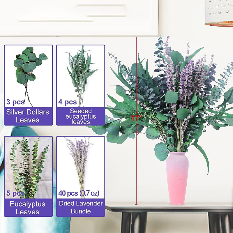 国境を越えて人気のある永遠の命ユーカリユーカリの葉リンゴの葉ラベンダーが花束diy材料のドライフラワーの花束を混ぜた|undefined