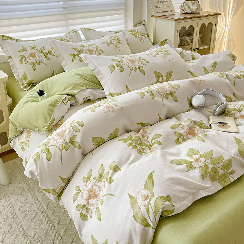 新款加厚磨毛四件套印花小清新学生宿舍简约水洗棉床单被套三件套