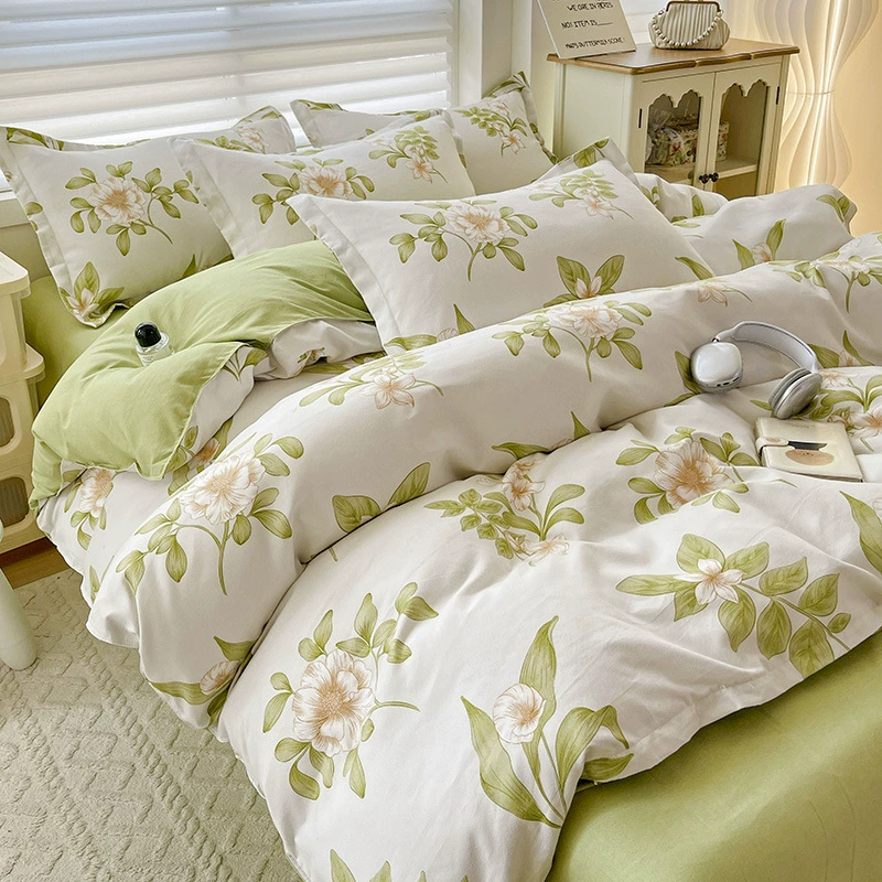 Новый утолщенный шлифовальный набор из четырех частей с принтом, свежий студенческое общежитие, простой набор постельного белья из хлопка, набор из трех частей