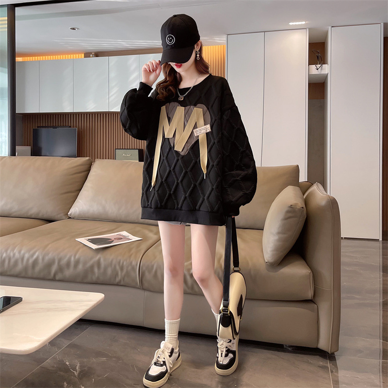 Damen Jacquard Sweatshirt Mit Bindeband Mittellang Locker Geschnitten_voghion.com