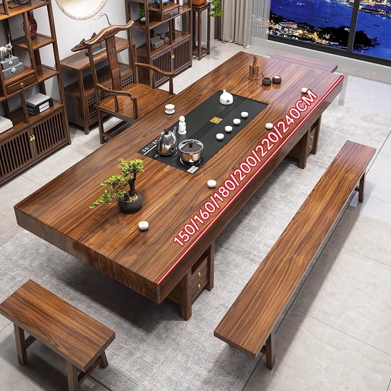 Mesa de té de alta gama de madera maciza, combinación de mesa y silla, mesa de té para el hogar chino, mesa de té para la oficina de té, un juego completo