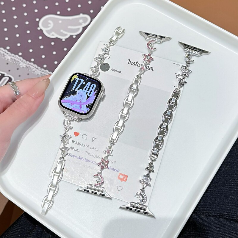Suitable for Apple Watch Star and Moon Metal Chain with Diamond Inlay Apple Watch S11/S10/S98Iwatch Strap Suitable for Apple Watch Star and Moon Metal Chain with Diamond Inlay Apple Watch S11/S10/S98Iwatch Strap